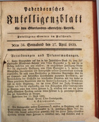 Paderbornsches Intelligenzblatt Samstag 27. April 1839