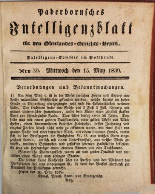 Paderbornsches Intelligenzblatt Mittwoch 15. Mai 1839