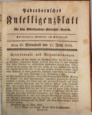 Paderbornsches Intelligenzblatt Samstag 15. Juni 1839