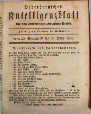 Paderbornsches Intelligenzblatt Samstag 29. Juni 1839