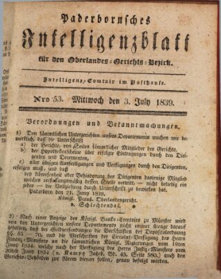 Paderbornsches Intelligenzblatt Mittwoch 3. Juli 1839