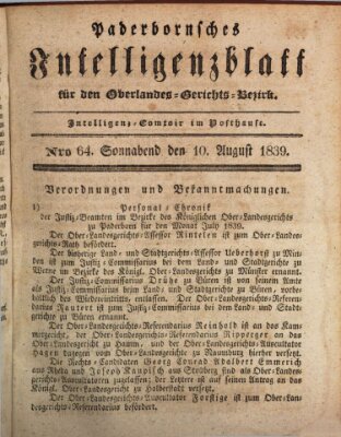 Paderbornsches Intelligenzblatt Samstag 10. August 1839