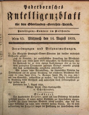 Paderbornsches Intelligenzblatt Mittwoch 14. August 1839