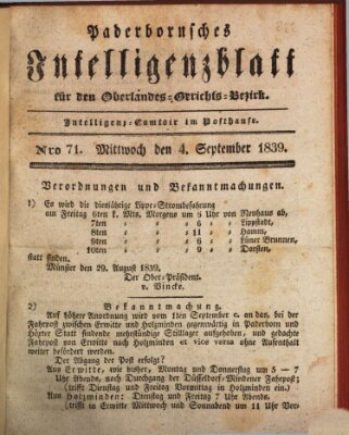 Paderbornsches Intelligenzblatt Mittwoch 4. September 1839