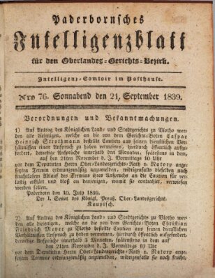 Paderbornsches Intelligenzblatt Samstag 21. September 1839