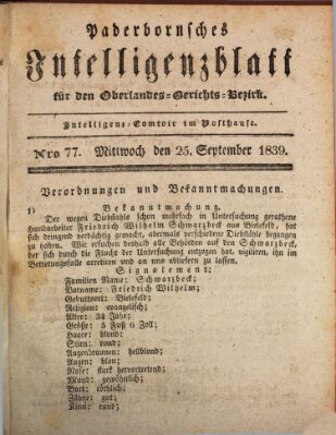 Paderbornsches Intelligenzblatt Mittwoch 25. September 1839