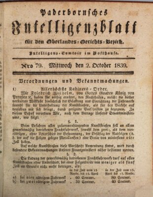 Paderbornsches Intelligenzblatt Mittwoch 2. Oktober 1839