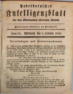 Paderbornsches Intelligenzblatt Mittwoch 9. Oktober 1839