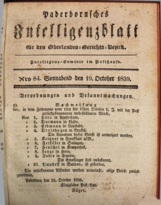 Paderbornsches Intelligenzblatt Samstag 19. Oktober 1839