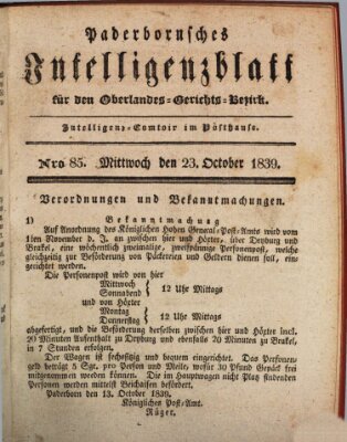 Paderbornsches Intelligenzblatt Mittwoch 23. Oktober 1839