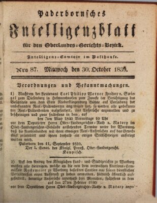 Paderbornsches Intelligenzblatt Mittwoch 30. Oktober 1839