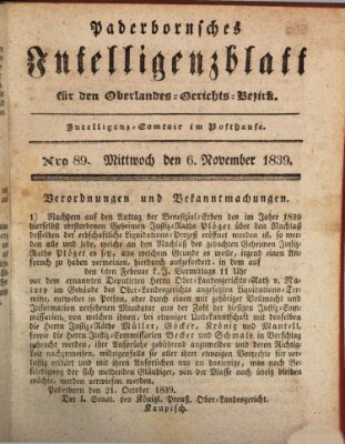 Paderbornsches Intelligenzblatt Mittwoch 6. November 1839