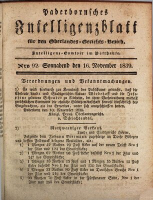 Paderbornsches Intelligenzblatt Samstag 16. November 1839