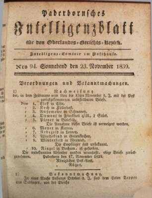 Paderbornsches Intelligenzblatt Samstag 23. November 1839