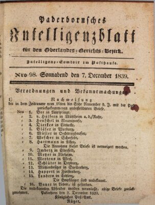 Paderbornsches Intelligenzblatt Samstag 7. Dezember 1839