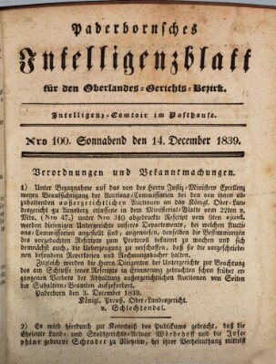 Paderbornsches Intelligenzblatt Samstag 14. Dezember 1839