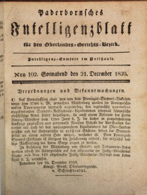 Paderbornsches Intelligenzblatt Samstag 21. Dezember 1839