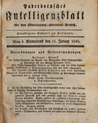 Paderbornsches Intelligenzblatt Samstag 11. Januar 1840