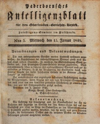 Paderbornsches Intelligenzblatt Mittwoch 15. Januar 1840