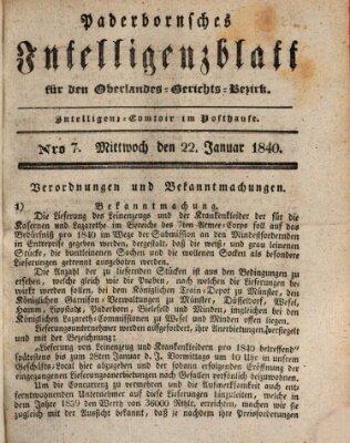 Paderbornsches Intelligenzblatt Mittwoch 22. Januar 1840