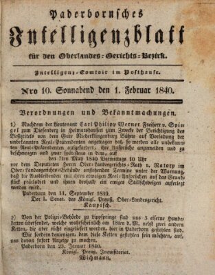 Paderbornsches Intelligenzblatt Samstag 1. Februar 1840