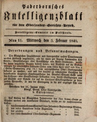 Paderbornsches Intelligenzblatt Mittwoch 5. Februar 1840