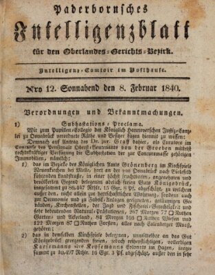 Paderbornsches Intelligenzblatt Samstag 8. Februar 1840