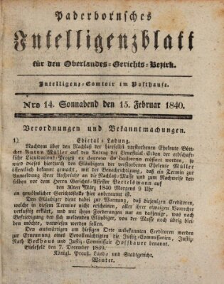 Paderbornsches Intelligenzblatt Samstag 15. Februar 1840