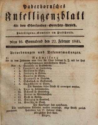 Paderbornsches Intelligenzblatt Samstag 22. Februar 1840