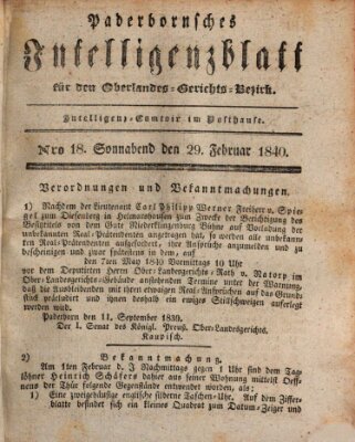 Paderbornsches Intelligenzblatt Samstag 29. Februar 1840