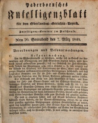 Paderbornsches Intelligenzblatt Samstag 7. März 1840