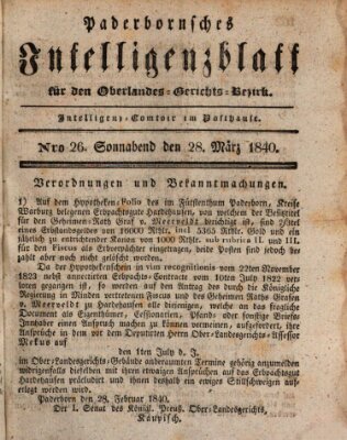 Paderbornsches Intelligenzblatt Samstag 28. März 1840