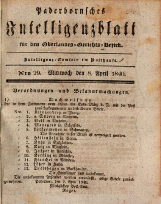 Paderbornsches Intelligenzblatt Mittwoch 8. April 1840