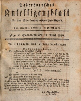 Paderbornsches Intelligenzblatt Samstag 11. April 1840