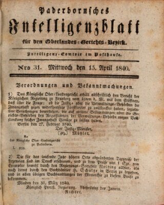 Paderbornsches Intelligenzblatt Mittwoch 15. April 1840