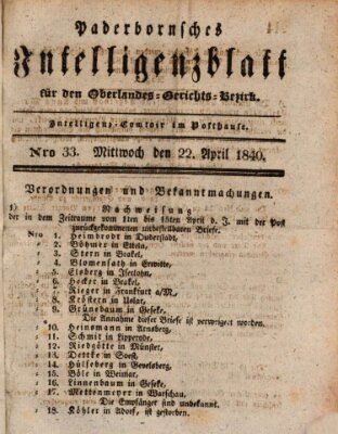 Paderbornsches Intelligenzblatt Mittwoch 22. April 1840