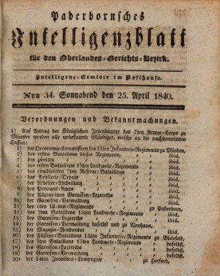 Paderbornsches Intelligenzblatt Samstag 25. April 1840