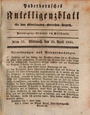 Paderbornsches Intelligenzblatt Mittwoch 29. April 1840