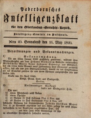 Paderbornsches Intelligenzblatt Samstag 16. Mai 1840