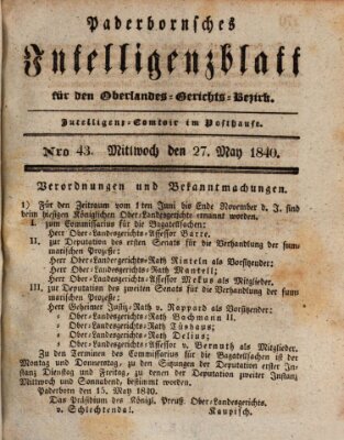 Paderbornsches Intelligenzblatt Mittwoch 27. Mai 1840