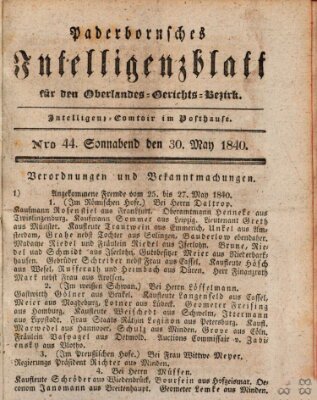 Paderbornsches Intelligenzblatt Samstag 30. Mai 1840