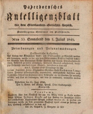 Paderbornsches Intelligenzblatt Mittwoch 1. Juli 1840