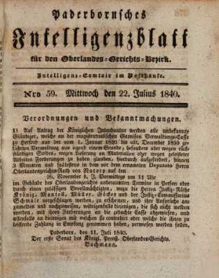 Paderbornsches Intelligenzblatt Mittwoch 22. Juli 1840