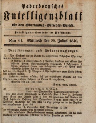 Paderbornsches Intelligenzblatt Mittwoch 29. Juli 1840