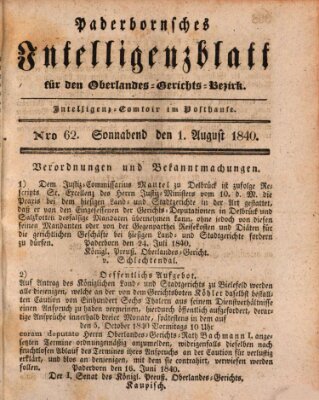 Paderbornsches Intelligenzblatt Samstag 1. August 1840