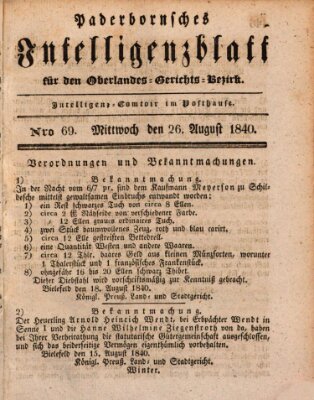 Paderbornsches Intelligenzblatt Mittwoch 26. August 1840