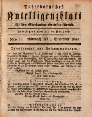 Paderbornsches Intelligenzblatt Mittwoch 9. September 1840