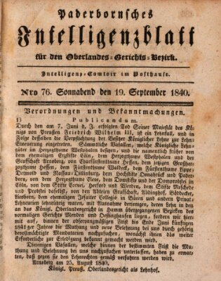 Paderbornsches Intelligenzblatt Samstag 19. September 1840