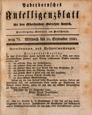 Paderbornsches Intelligenzblatt Mittwoch 30. September 1840