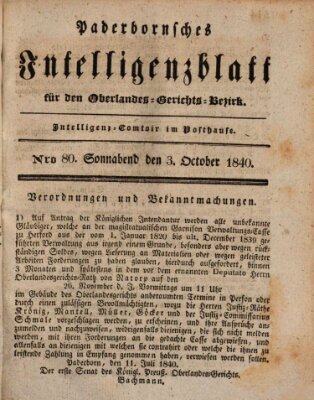 Paderbornsches Intelligenzblatt Samstag 3. Oktober 1840